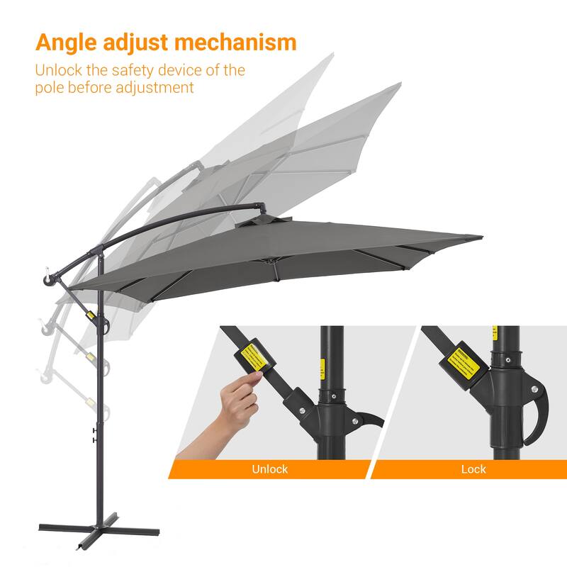 BONOSUKI 8.2x8.2ft Offset Patio Umbrella Hanging Umbrella w/Steel Ribs