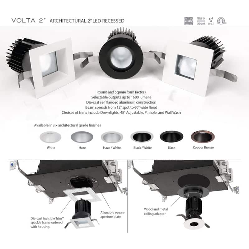 WAC Lighting Volta 2" Square Adjustable Trim with LED Light Engine and