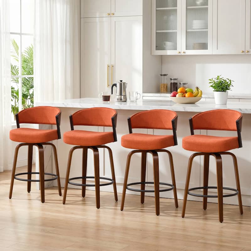 Upholstered Swivel Counter Height Bar Stool with Curved Back and Bentwood Frame - 37.2"H x 19.1"W x 20.5"D