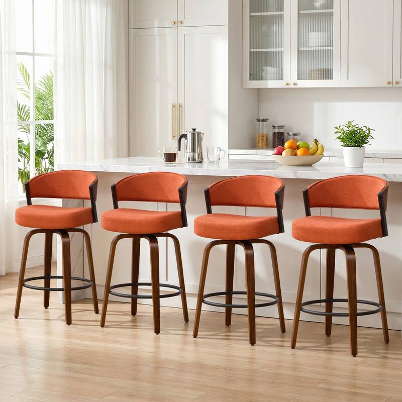 Upholstered Swivel Counter Height Bar Stool with Curved Back and Bentwood Frame - 37.2"H x 19.1"W x 20.5"D
