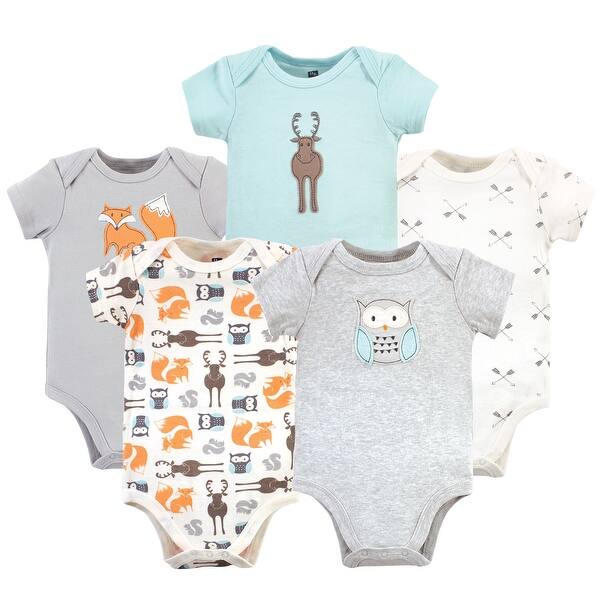 slide 1 of 1, Hudson Baby Unisex Baby Cotton Bodysuits, Forest Neutral 0-3 Months - Forest Neutral