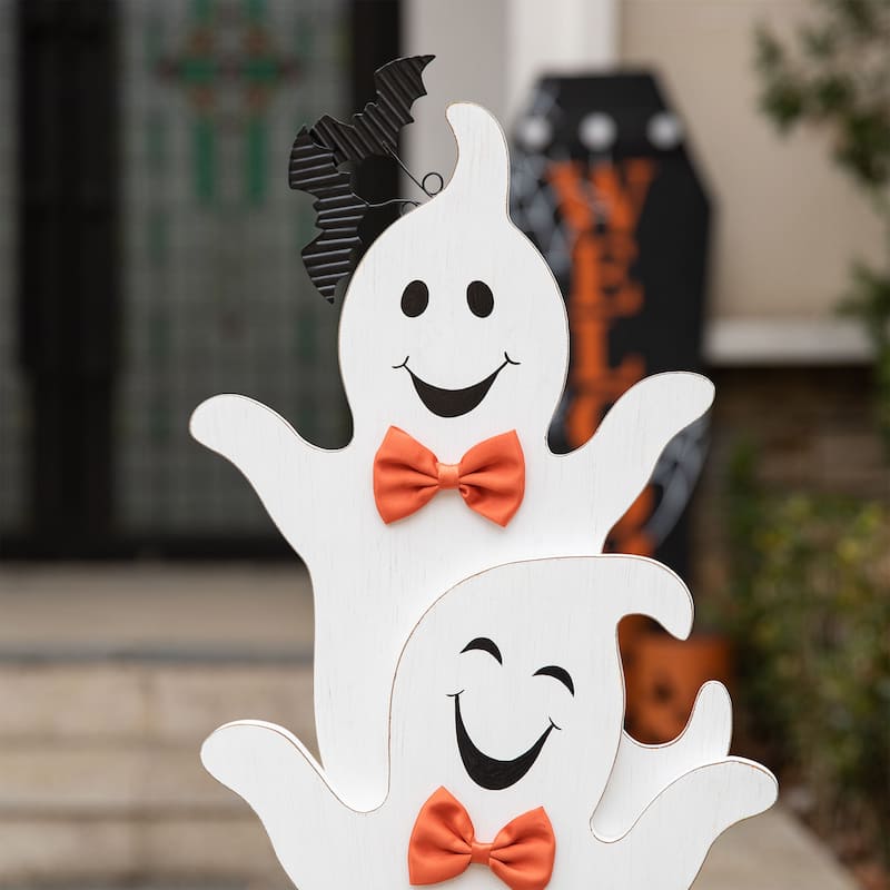 Glitzhome Halloween Wooden Stacked Ghost Porch Decor(KD)