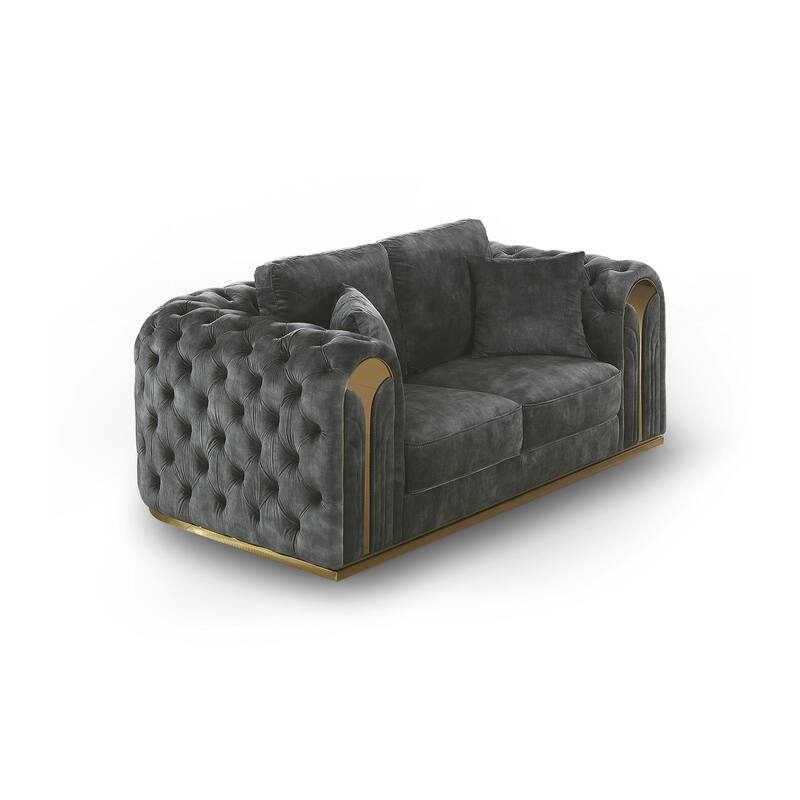 Divani Casa Dosie Transitional Grey Velvet Loveseat