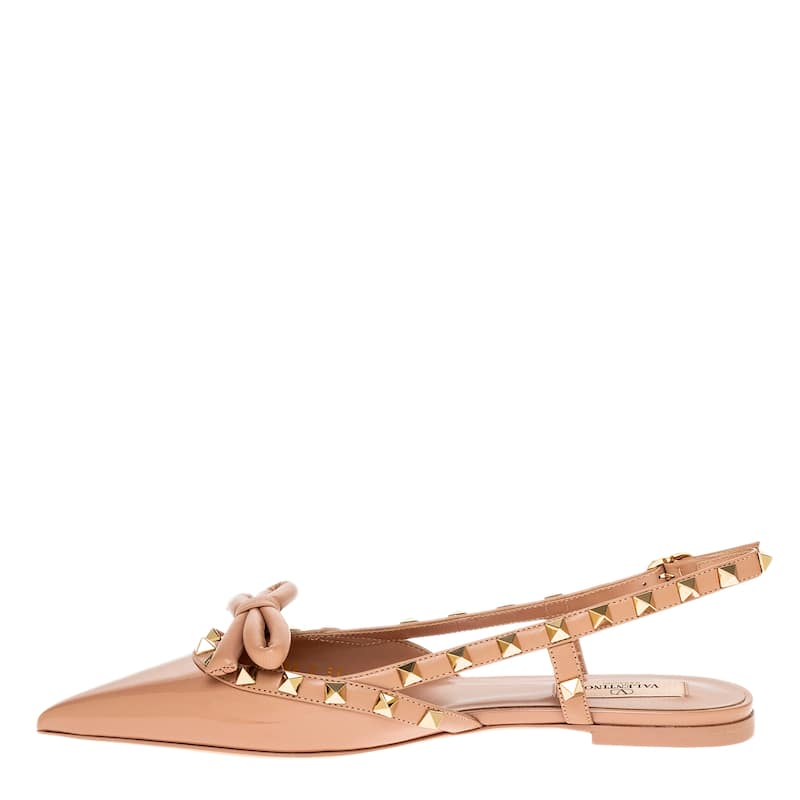 Valentino Rockstud Bow Patent Leather Slingback Ballerinas