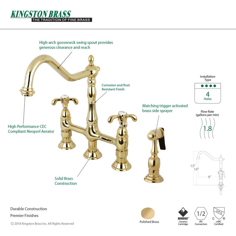 Kingston Brass French Country Bridge Kitchen Faucet with Brass Sprayer
