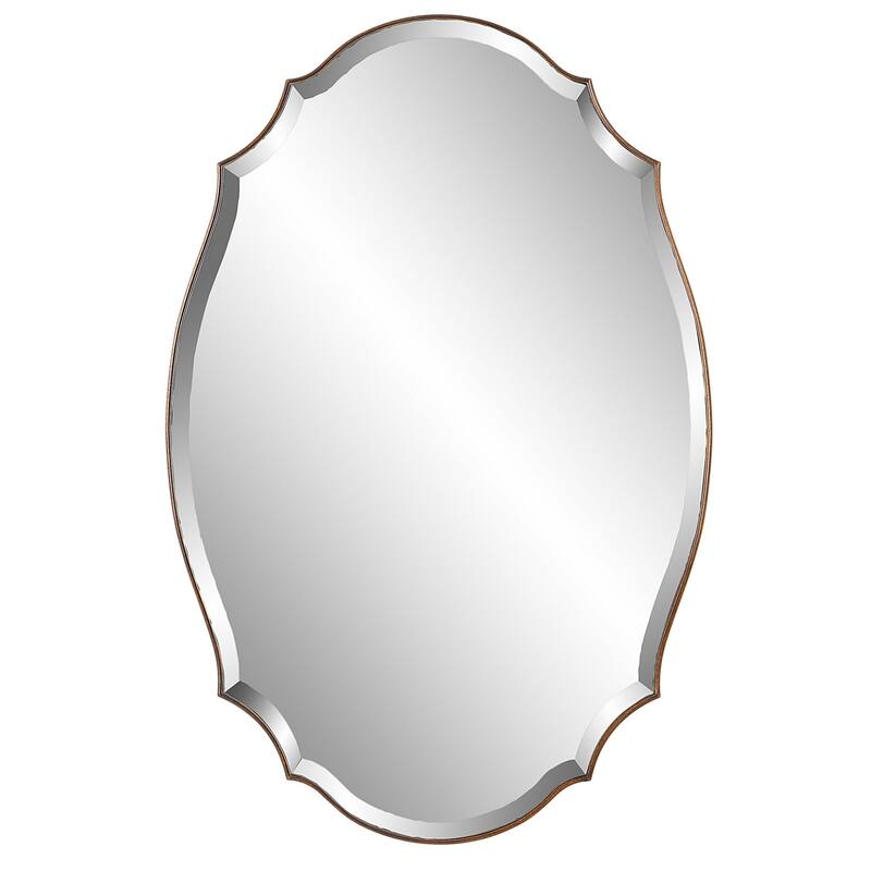 28 x 42 Modern Round Accent Mirror with Curved Edges, Bronze, Gold Finish - Gold
