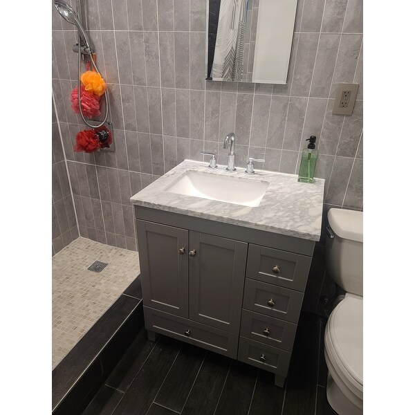 Eviva Acclaim 30 Inch Gray Transitional Bathroom Vanity With White Carrara Marble Countertop And Undermount Porcelain Sink Overstock 10609864