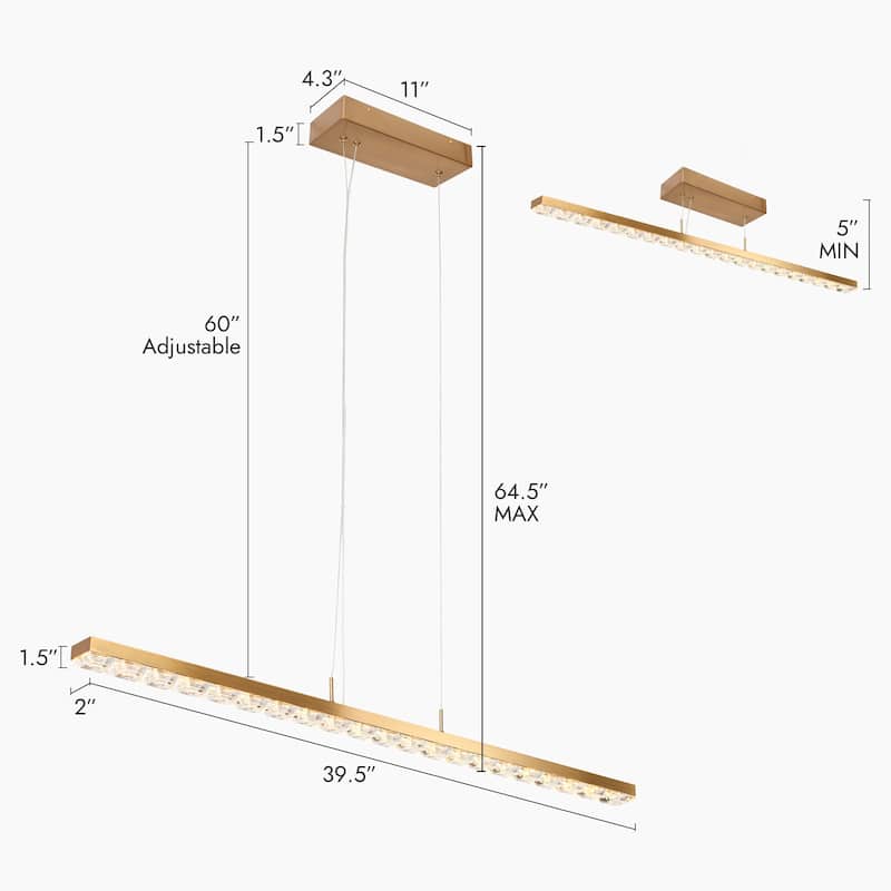 Modern Minimalist Linear LED Integrated Luxury Chandelier Dining Room Crystal Pendant - L39.4"* W2"* H1.4"