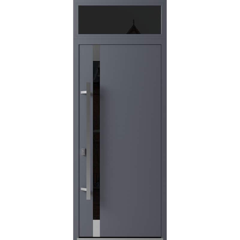 Front Exterior Prehung Steel Door Ronex 1011 Grey Stainless Inserts Entry Metal Painted W36xH80 Left hand Inswing - Grey - 36 x 96