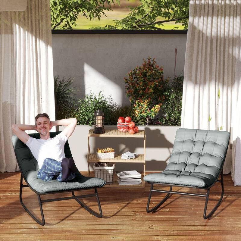 2-Piece Outdoor Rocking Chair Set with Cushioned Breathable Mesh Seats Steel Frame Non-Slip Base - 25.2" W x 39.8" D x 28" H