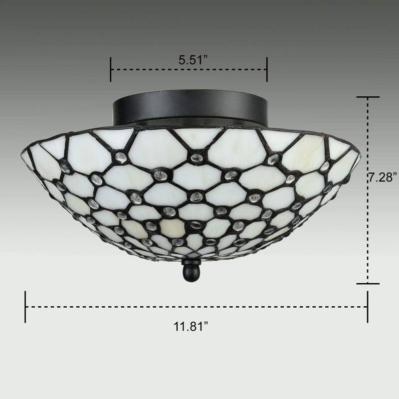 Anzio Tiffany Style Semi Flush Mount Ceiling Fixture Antique Brass & Art Colorful Glass Shade--3 Lights - Copper-Foiled