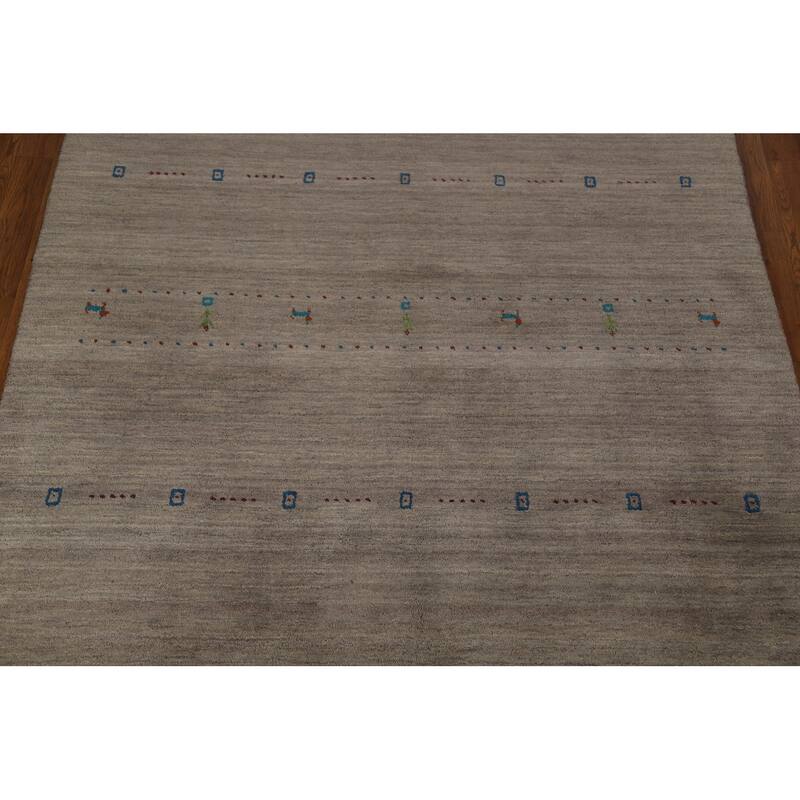 Gabbeh Modern Area Rug Handmade Grey Tribal Wool Carpet - 5'3" x 7'6"