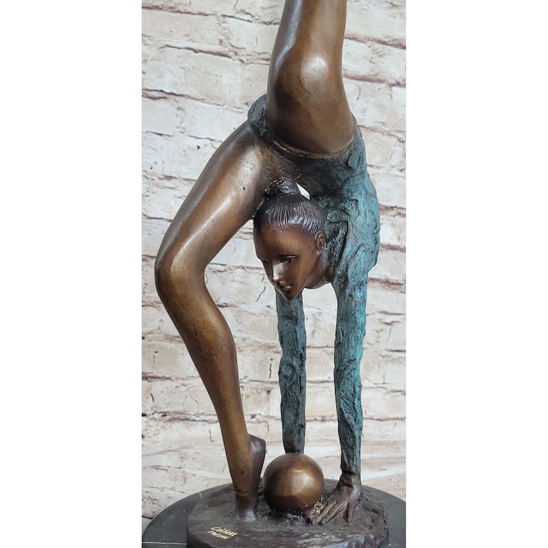 Acrobat Gymnast Contortionist Girl Bronze Sculpture Statue Figure Signed Original On Marble Base