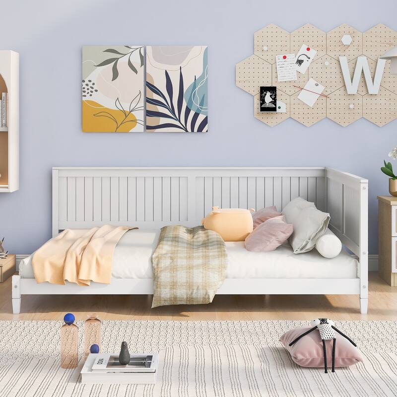 Modern White Wood Daybed/Sofa Bed - Twin/Full Size with Slats Support