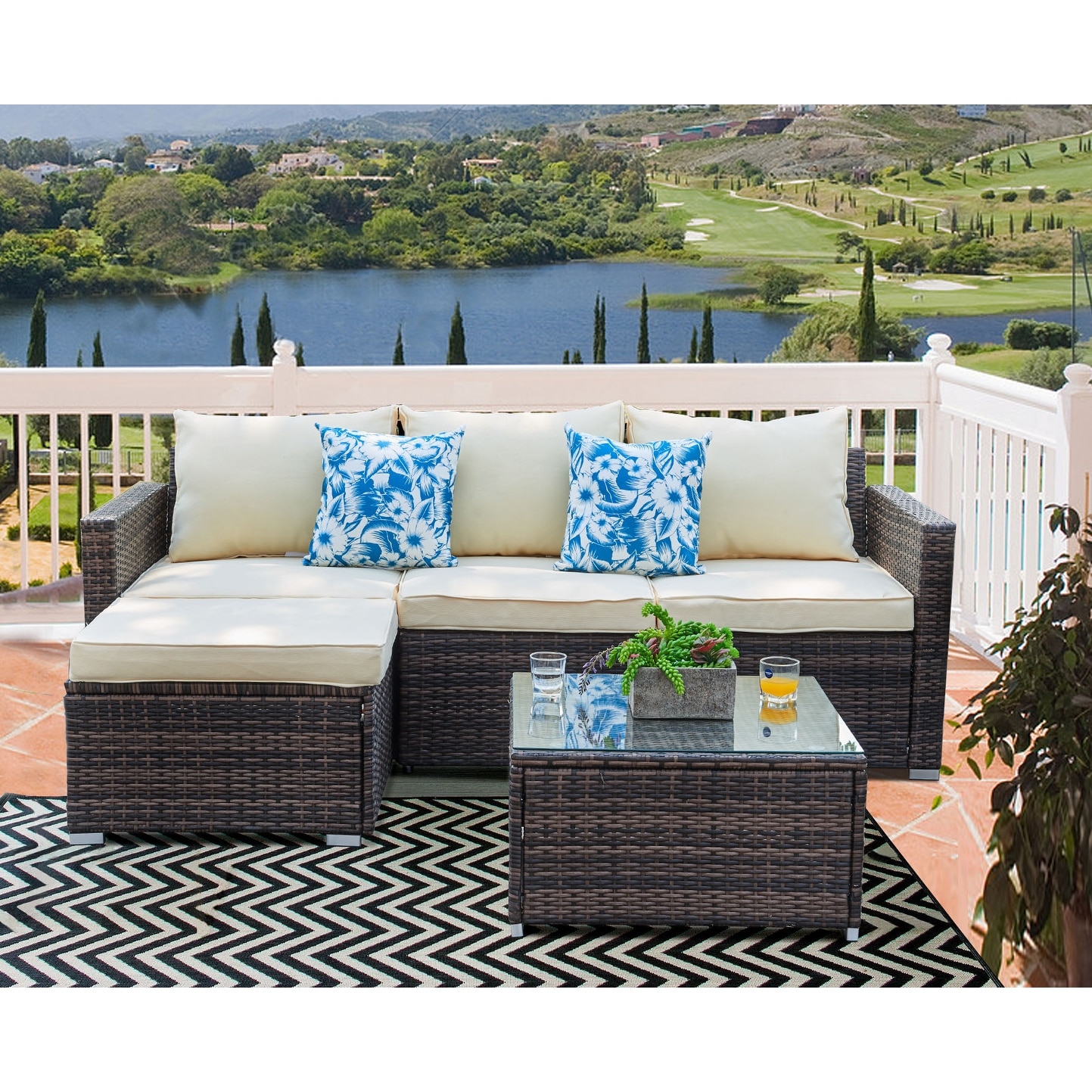 Patio Furniture 3 Piece Resin Wicker Sectional Sofa Overstock 31721010