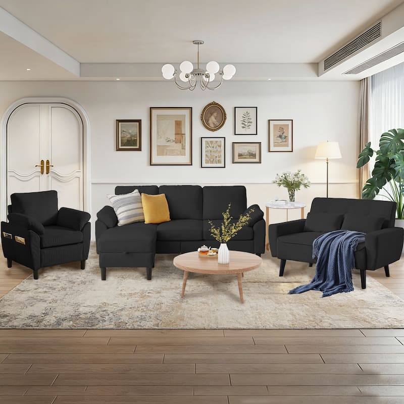 4-Piece Living Room Sectional Sofa Set with Loveseat and Chair