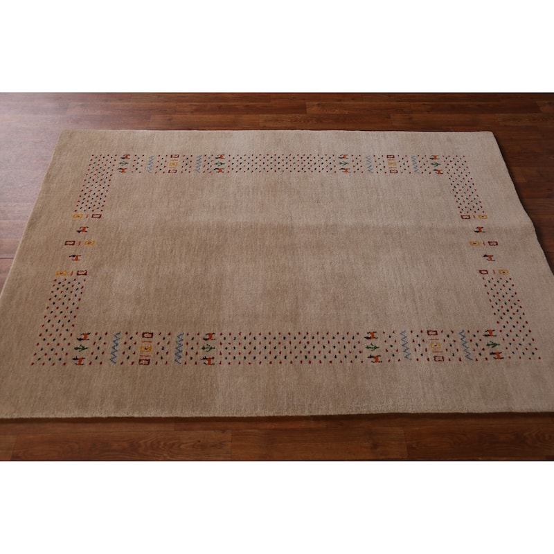 Camel Tribal Gabbeh Indian Rug Hand-Knotted Wool Carpet - 3'10" x 5'8"