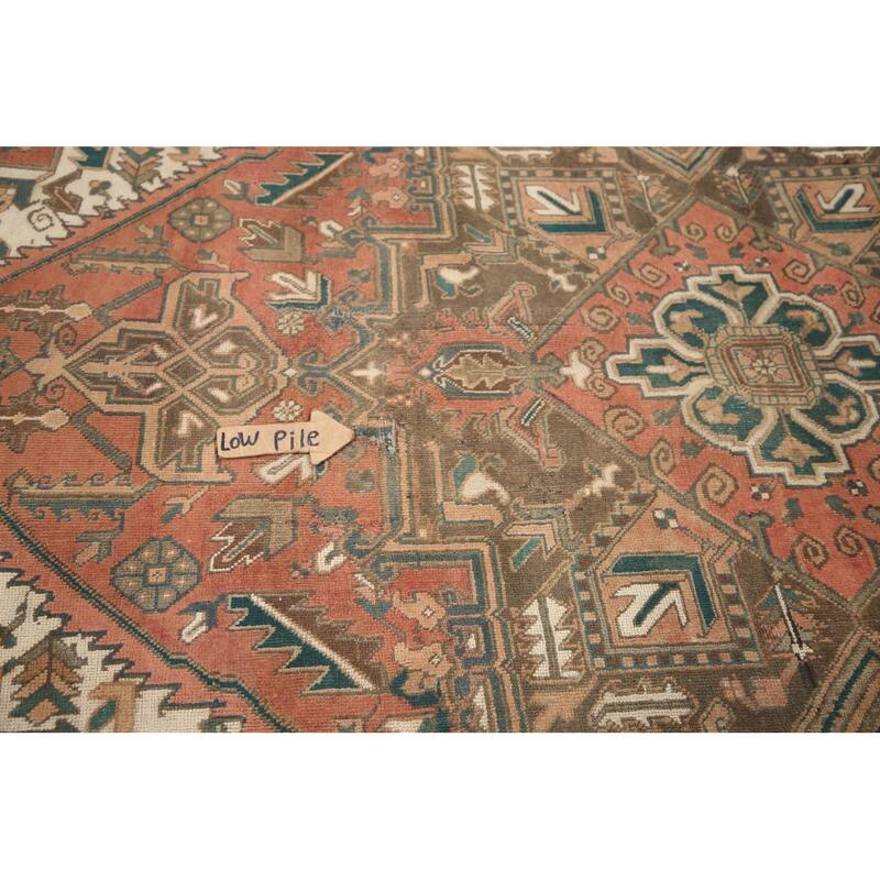 Hand Knotted Oriental 100% Wool Carpet Traditional Medallion Coral Heriz Area Rug - 10' 6'' X 7' 6''