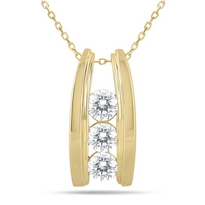 Marquee 14k Yellow Gold 1ct TDW Diamond Ladder 3-stone Necklace