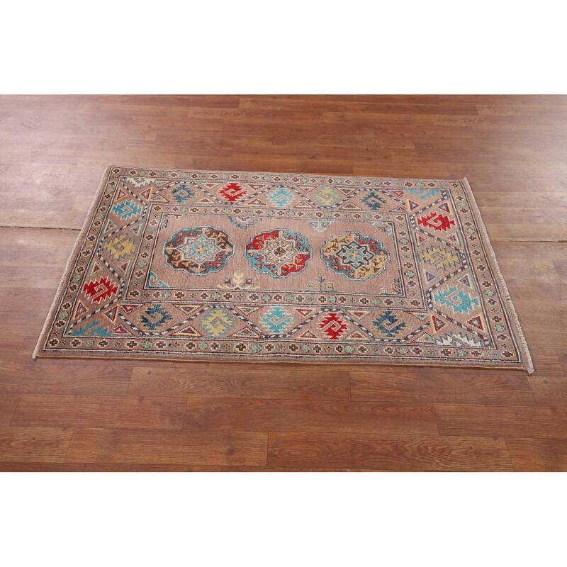 Traditional Beige Kazak Accent Rug Hand-Knotted Wool Carpet - 2'8" x 4'3"