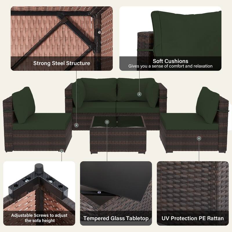 Patio Watcher 5-Piece Wicker Patio Conversation Set with Cushions