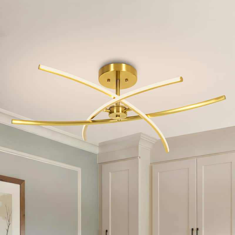 1-Light Cross-Arc Tube LED Flush Mount Ceiling Light with Warm 3000K Light for Living Room