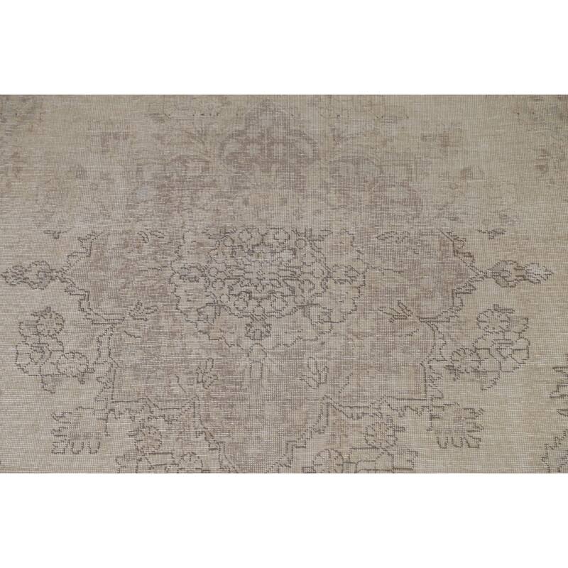 Hand Knotted Oriental 100% Wool Carpet Traditional Floral Beige & Ivories Tabriz Area Rug - 9' 7'' X 6' 7''