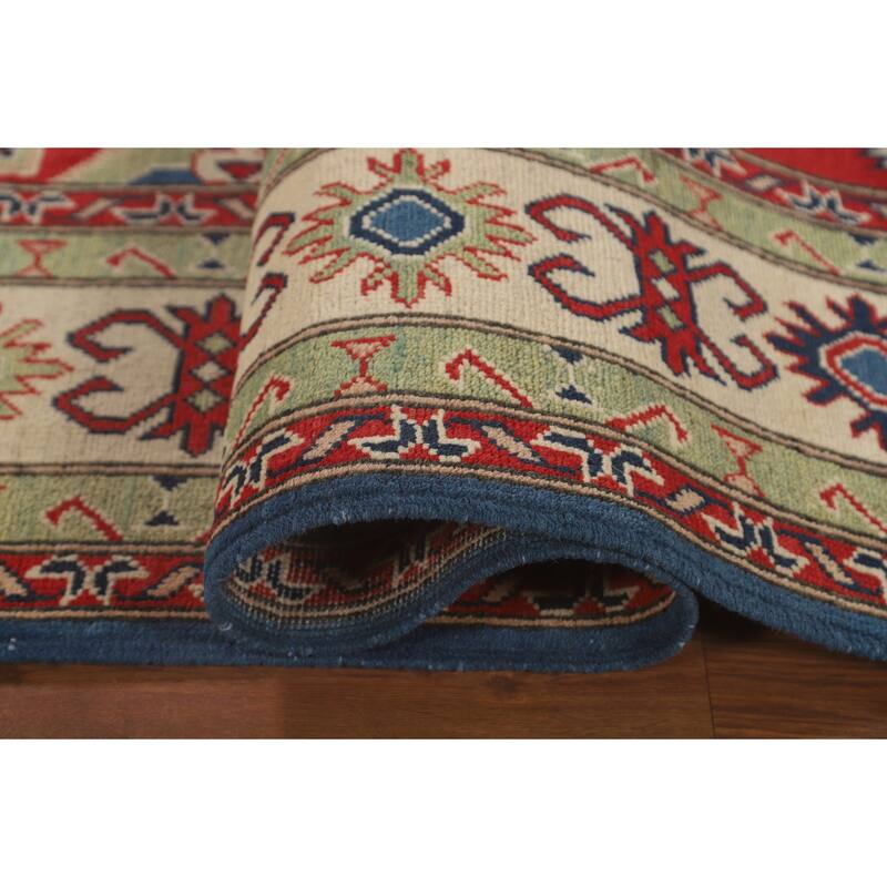 Blue Geometric Kazak Oriental Rug Handmade Traditional Wool Carpet - 6'8" x 10'1"