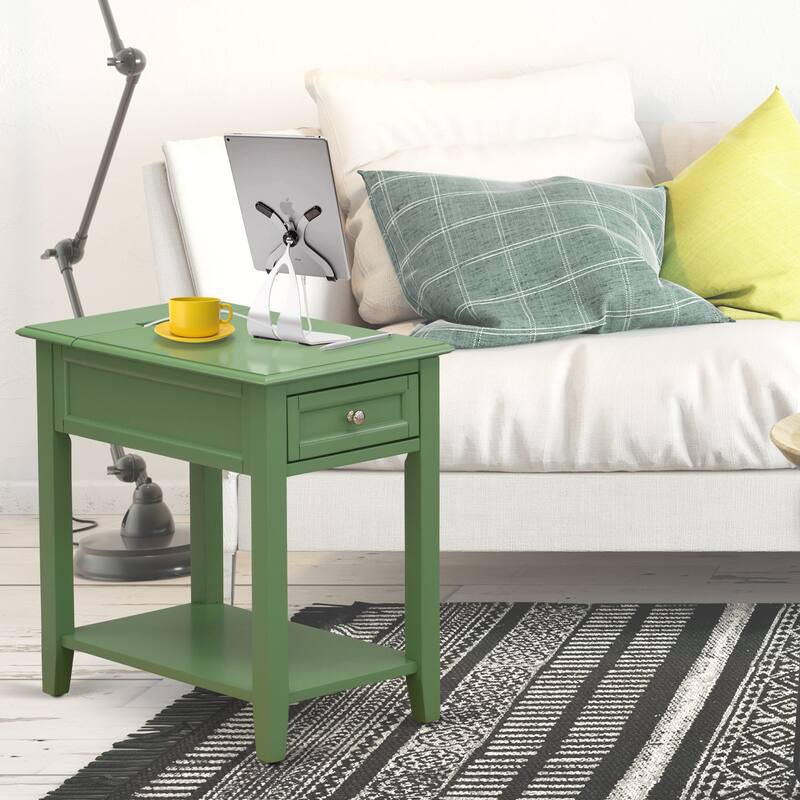 East West Furniture Denison Night Stand - Rectangle Modern End Table with a Drawer for Bedroom, 24x19 Inch, (Finish Options)