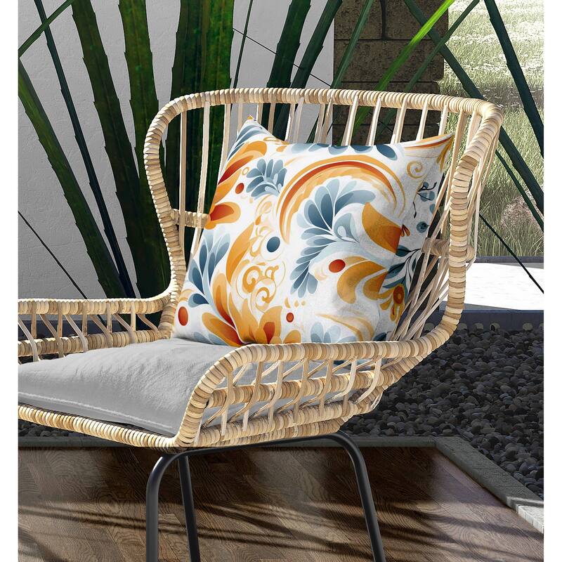 Wildflower Whispers Indoor/Outdoor Reversible Throw Pillow Blue and Orange