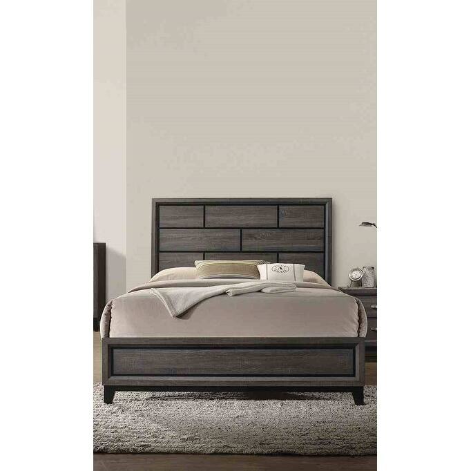 Contemporary Gray Finish 4pc Bedroom Furniture Set Panel Bed Dresser Mirror Nightstand - Eastern King