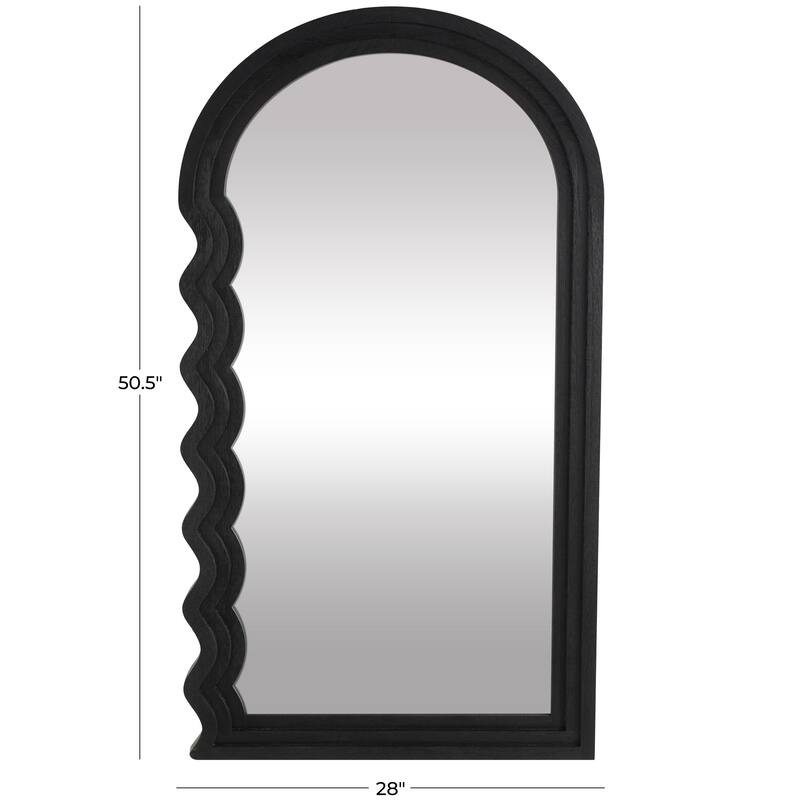 Black Wood Handmade Wavy Room Wall Mirror with Dimensional Carved Frame - 2"W x 28"L x 51"H