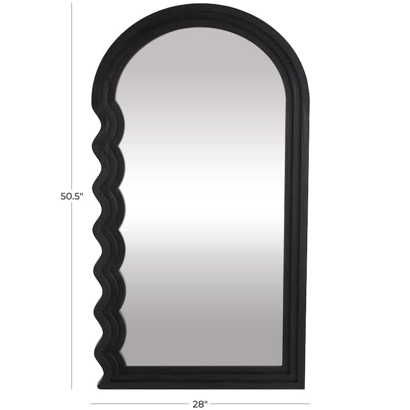 Wood Handmade Wavy Wall Mirror with Dimensional Carved Frame - Black - Roche River Decor - 2"W x 28"L x 51"H