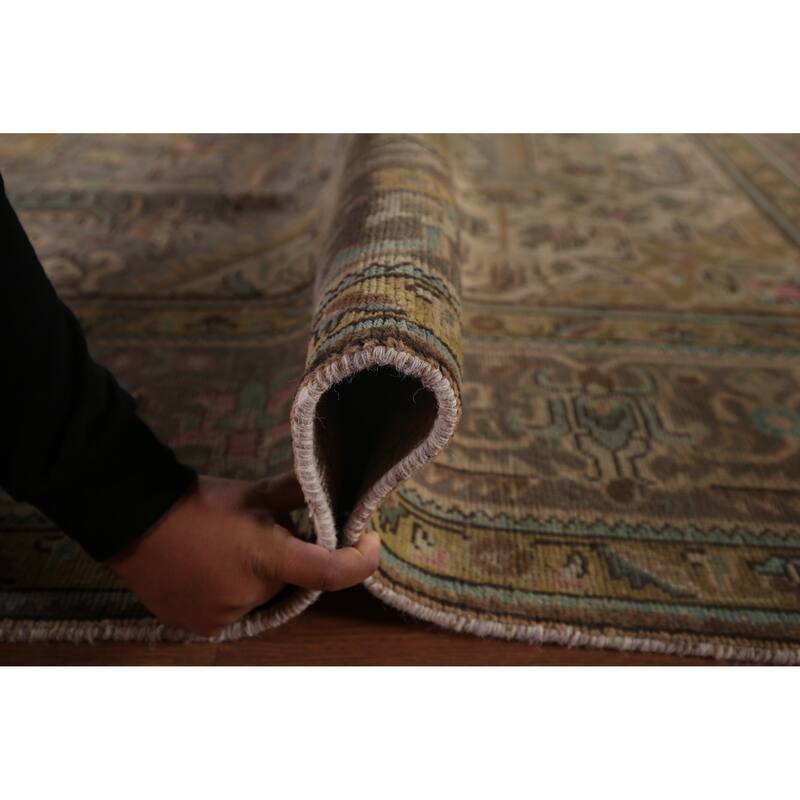 Gray Tabriz Persian Vintage Rug Hand-Knotted Medallion Wool Carpet - 9'8"x 12'9"