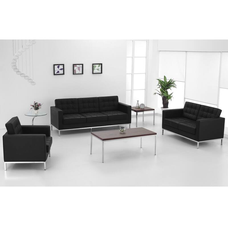 Button Tufted LeatherSoft Chair with Integrated Stainless Steel Frame