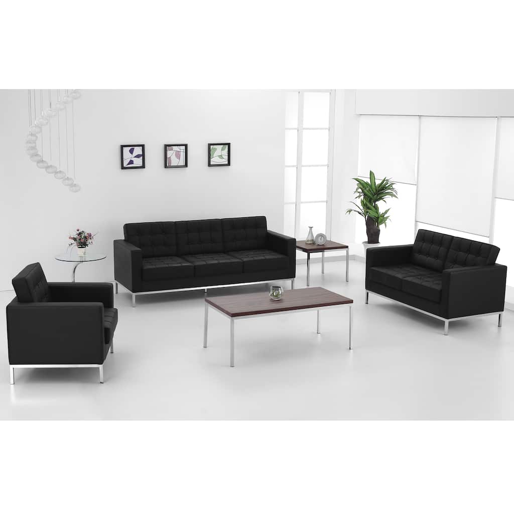 Button Tufted LeatherSoft Chair with Integrated Stainless Steel Frame
