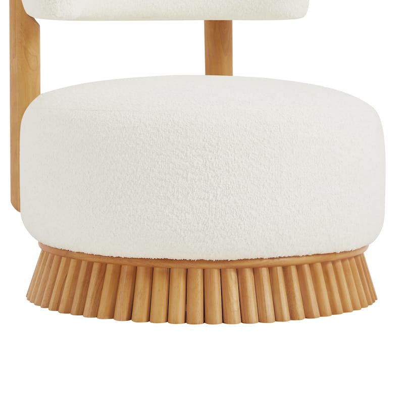 Modern Farmhouse Bouclé Armless Chair with Straw-Inspired Wood Base by Harper&Bright Designs