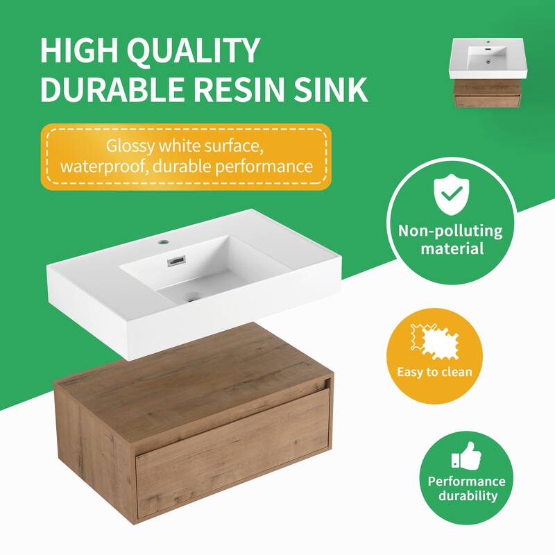 BNK 30/60 inch Floating Single/Double Sink Bathroom Vanity with Soft Close Drawer
