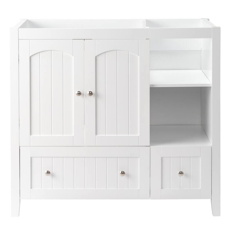 Modern Lacquered Bathroom Organizer Cabinet with Two Drawers and Dual Doors for Storage - 35.82”(H) x 18.11(W) x 32.28 (D)