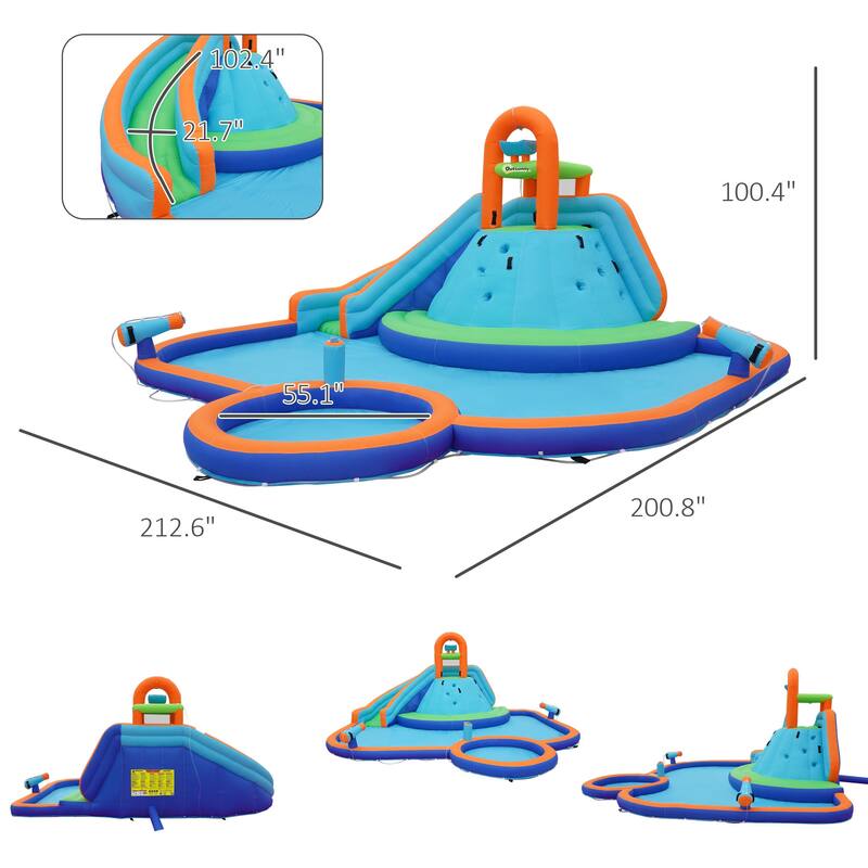 Inflatable Water Slide Bounce House with 2 Pools & Water Cannons, Kids Outdoor Water Park with Slide, Large Backyard Playset