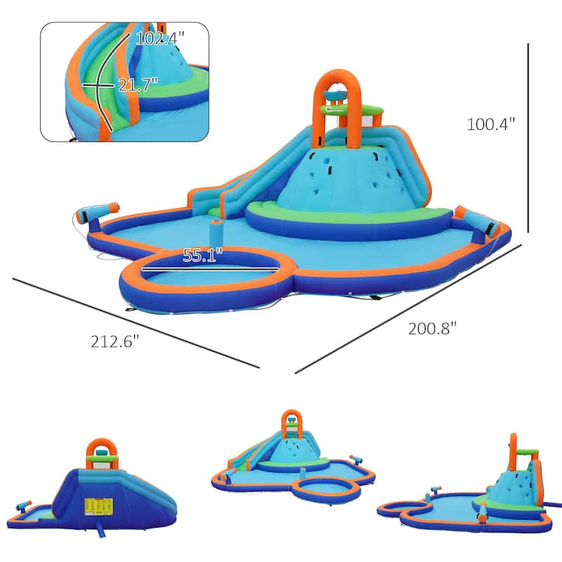 Outsunny Kids Inflatable Water Slide 4-in-1 Bounce House Water Park Jumping Castle with Water Pool, Slide, Climbing Walls