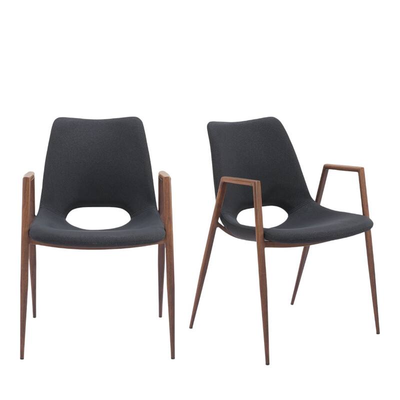 Set of 2 Upholstered Open Back Dining Armchairs with Metal Legs - 21.7” x 23.2” x 32.5”