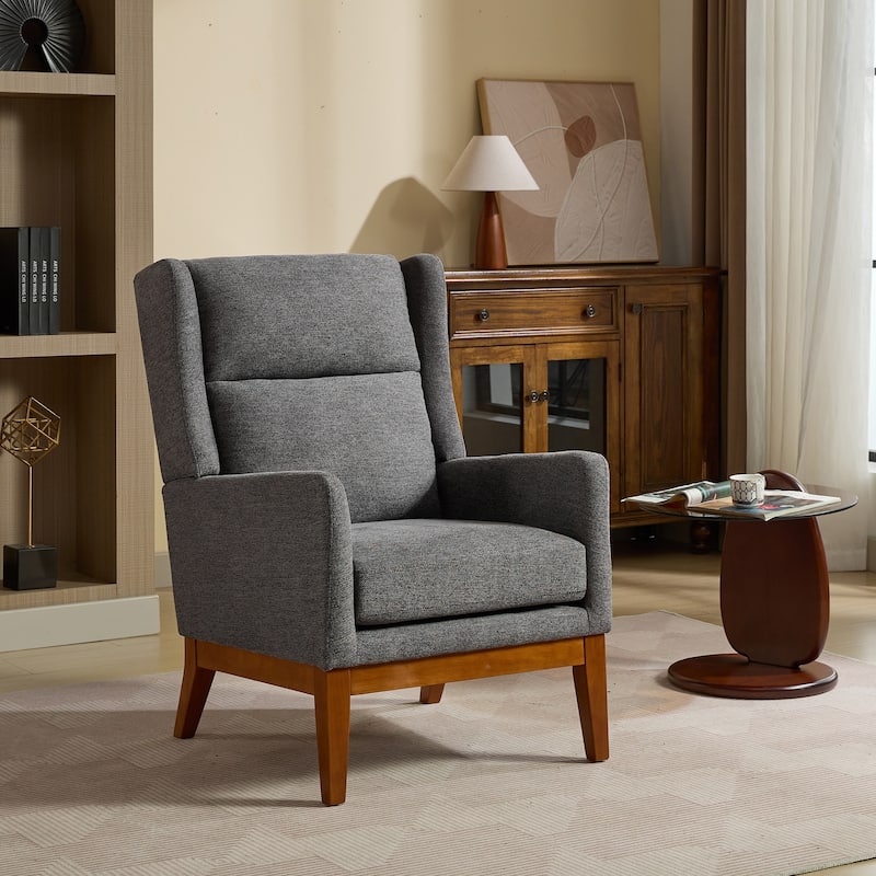 26.18" Wide Accent Chair,Polyester Blend High Back Reading Chair ,Upholstered Armchair Club Chair,Single Sofa with Wood Legs - Charcoal