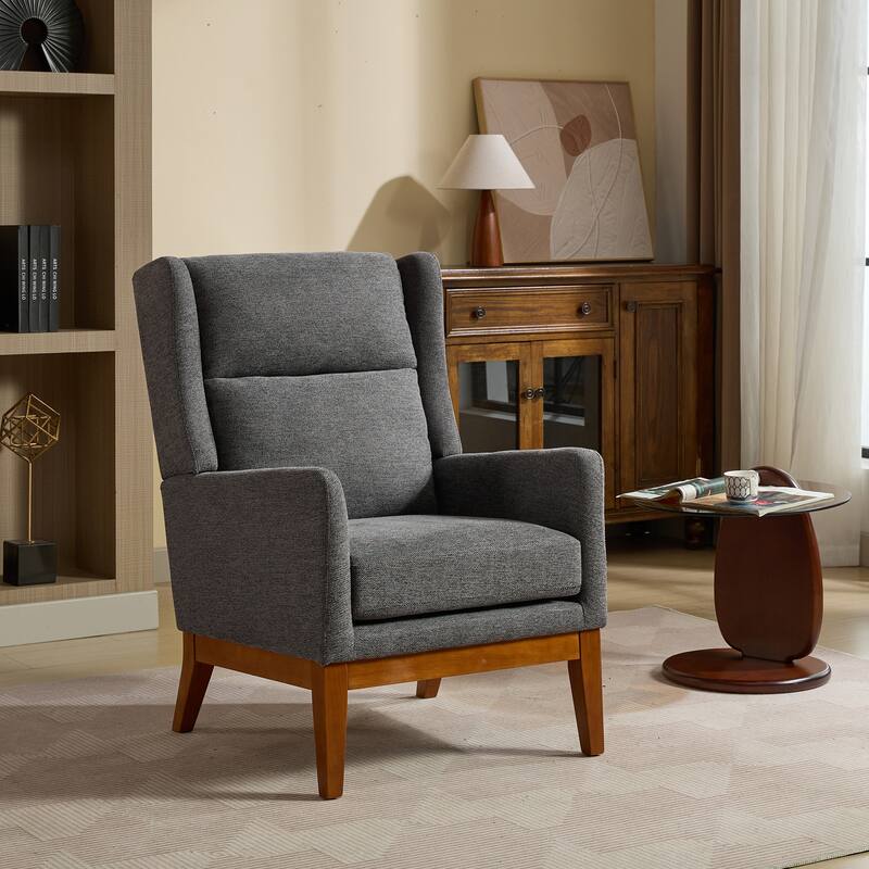 26.18" Wide Modern Accent Chair, High Back Reading Chair ,Upholstered Armchair Club Chair with Wood Legs for Living Room,Bedroom - Grey