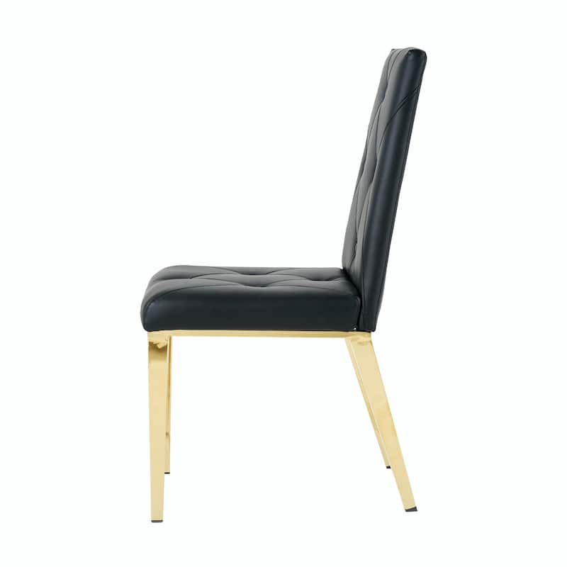 Modern Light Luxury Dining Chairs with PU Back and Electroplated Legs（Set of 2）