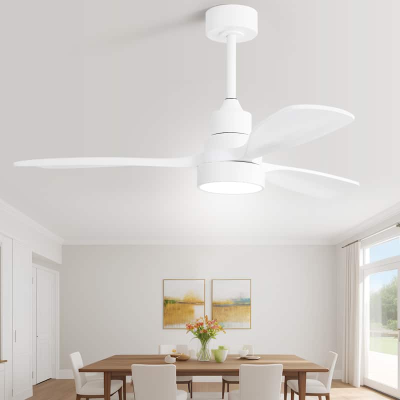42“/52"/60"/48" Noiseless Walnut Wood Ceiling Fan with Remote Control, Integrated Light Optional - 48"White and White Soild wood Blades/With light