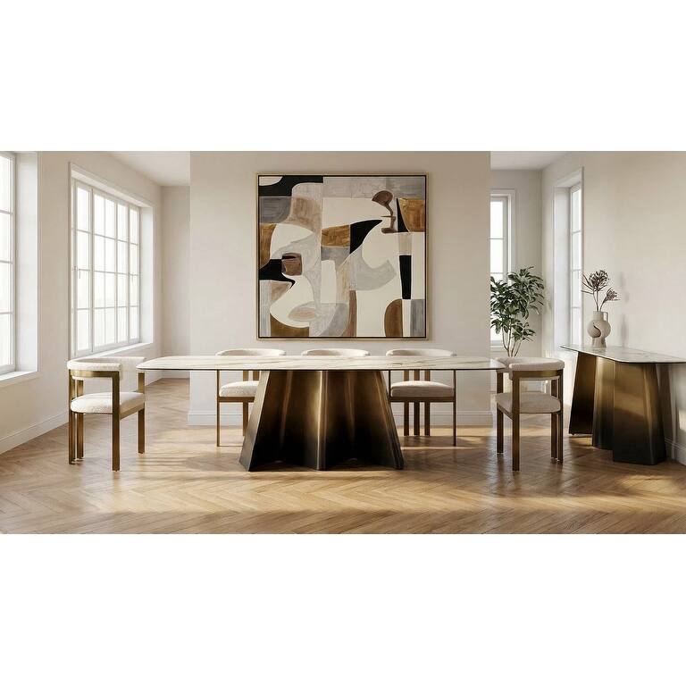 Modrest Pontiac Modern Beige Sherpa & Gold Dining Chair