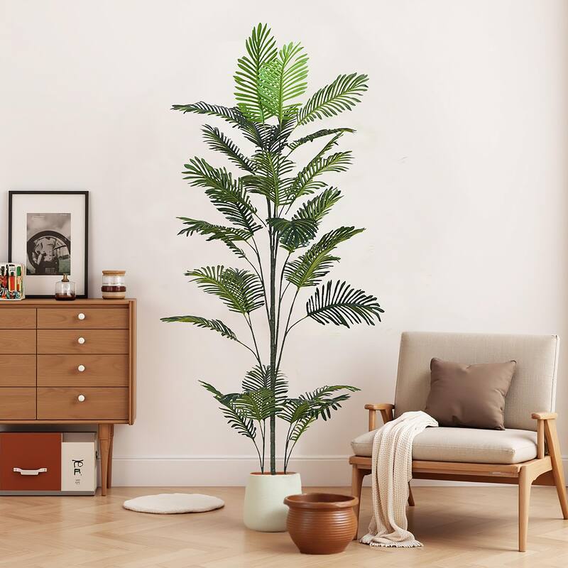 86 Inch Artificial Palm Tree in Pot Green Polyester Fronds Tropical Indoor Decor Some Assembly Required