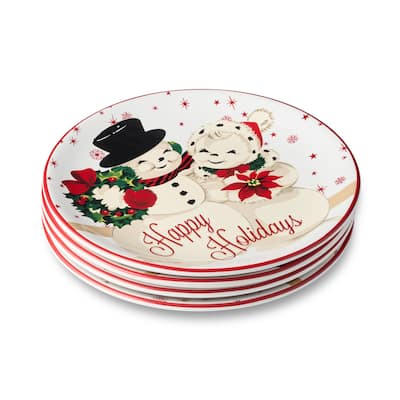 Certifed International Santa's Retro Christmas Set of 4 Dessert/Salad Plates 9" Assorted Designs - 9 L x 9 W x 0.875 H
