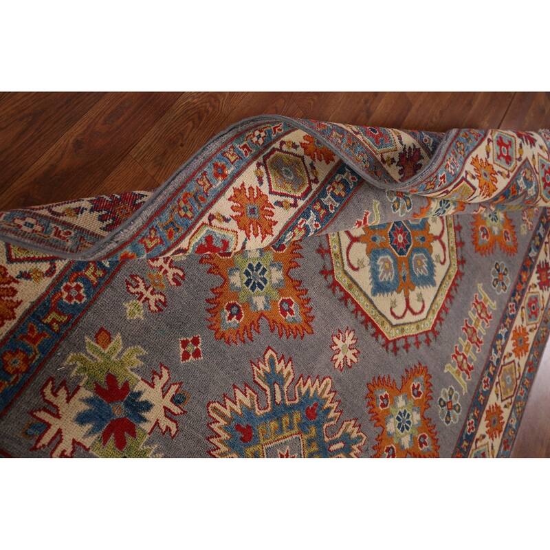 Gray Geometric Kazak Oriental Rug Living Room Handmade Wool Carpet - 4'9" x 6'9"